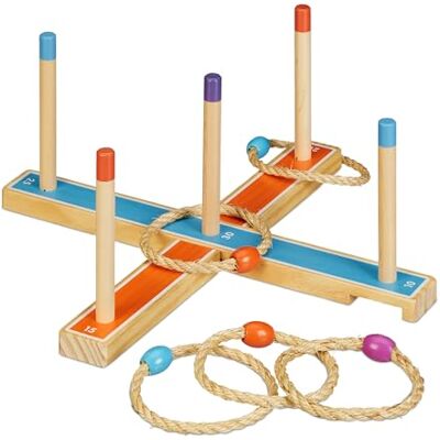 Relaxdays Ringkastspel, träkastspel för barn och vuxna, med 5 ringar, inomhus och utomhus, trädgårdsspel, färgglad, 1 st Relaxdays Ringkastspel, träkastspel för barn och vuxna, med 5 ringar, inomhus och utomhus, trädgårdsspel, färgglad, 1 st