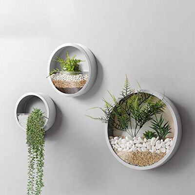 VEVLU 3-pack set väggplanterare, modern rund glasväggplanterare suckulent planterare cirkel järn hängande planteringsvas för ört, liten kaktus perfekt för balkong, rum och uteplats dekor (vit) VEVLU 3-pack set väggplanterare, modern rund glasväggplanterare suckulent planterare cirkel järn hängande planteringsvas för ört, liten kaktus perfekt för balkong, rum och uteplats dekor (vit)