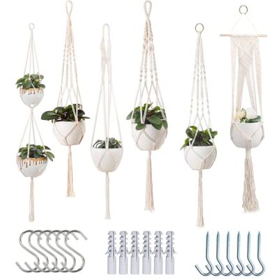 feedee Makramé växthängare inomhus makramé hängande planterare – 6-pack hängande växthållare inomhus hängande, boho och heminredning feedee Makramé växthängare inomhus makramé hängande planterare – 6-pack hängande växthållare inomhus hängande, boho och heminredning