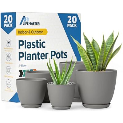 Lifemaster planteringskrukor med dräneringshål – lätta, hållbara och platsbesparande krukor för inomhus och utomhus – mångsidig funktionalitet, enkel modern design, set med 20 plastplanteringskrukor – Lifemaster planteringskrukor med dräneringshål – lätta, hållbara och platsbesparande krukor för inomhus och utomhus – mångsidig funktionalitet, enkel modern design, set med 20 plastplanteringskrukor –
