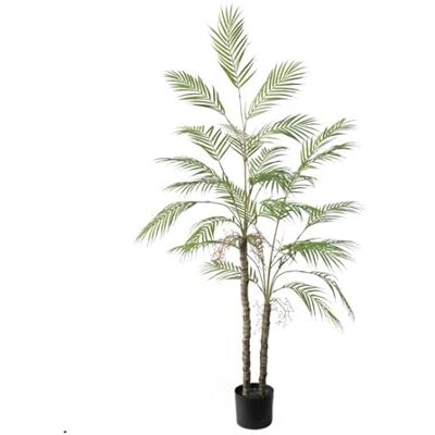 Zstar Konstgjord palm, 150 cm dubbelstång, konstgjorda växter, stor konstgjord palm i kruka, inomhusväxter, hörndekoration, palmormbunke för vardagsrum, kontor, terrass, grön Zstar Konstgjord palm, 150 cm dubbelstång, konstgjorda växter, stor konstgjord palm i kruka, inomhusväxter, hörndekoration, palmormbunke för vardagsrum, kontor, terrass, grön