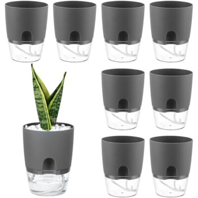Planterhoma Självvattnande krukor för inomhus- och utomhusväxter, 8-pack 8 tum liten självvattnande planterare, växtkrukor med dekorativa stenar, grå Planterhoma Självvattnande krukor för inomhus- och utomhusväxter, 8-pack 8 tum liten självvattnande planterare, växtkrukor med dekorativa stenar, grå