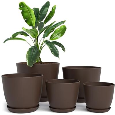 Utopia Home Plastplantor Blomkrukor för barnkammare, inomhus, moderna dekorativa plastkrukor för växter, suckulenter, blommor och kaktus (5-pack, flerfärgad, brun) Utopia Home Plastplantor Blomkrukor för barnkammare, inomhus, moderna dekorativa plastkrukor för växter, suckulenter, blommor och kaktus (5-pack, flerfärgad, brun)