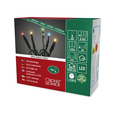 Konstsmide Micro LED ljuskedja med mörkgrön kabel 643 x 1 x 1 cm Färgglatt Konstsmide Micro LED ljuskedja med mörkgrön kabel 643 x 1 x 1 cm Färgglatt