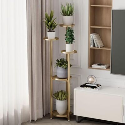 GarveeLife Elegant, flervåningshall i metall – vintage hörnblomstativ med halkfria fötter – för stora krukväxter i vardagsrummet, balkongen, kontoret – guld – 120 cm hög GarveeLife Elegant, flervåningshall i metall – vintage hörnblomstativ med halkfria fötter – för stora krukväxter i vardagsrummet, balkongen, kontoret – guld – 120 cm hög