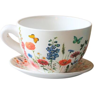 Dekohelden24 Dekohjälten24 blomkruka, växtkopp, planteringskruka, blomkruka, blomkruka, blomkruka. Ytterkruka som kopp med keramisk handtag, motiv: äng, L/B/H 25 x 23 x 14 cm. Dekohelden24 Dekohjälten24 blomkruka, växtkopp, planteringskruka, blomkruka, blomkruka, blomkruka. Ytterkruka som kopp med keramisk handtag, motiv: äng, L/B/H 25 x 23 x 14 cm.