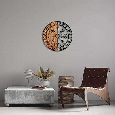 Wallity Elegant dekorativa väggtillbehör i trä, 56 cm diameter 50% trä (3 cm) och 50% metall (1,5 mm) Svart och valnöt finish, unika färgvariationer Wallity Elegant dekorativa väggtillbehör i trä, 56 cm diameter 50% trä (3 cm) och 50% metall (1,5 mm) Svart och valnöt finish, unika färgvariationer