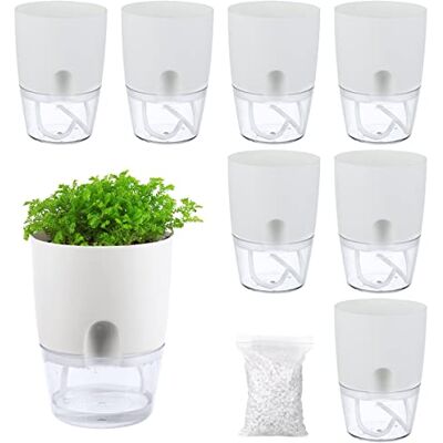 Planterhoma Självvattnande planteringskärl – 8-pack, 8 cm små vita krukor med dekorativa stenar, inomhus och utomhus, miniblomkrukor Planterhoma Självvattnande planteringskärl – 8-pack, 8 cm små vita krukor med dekorativa stenar, inomhus och utomhus, miniblomkrukor