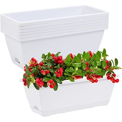 CHUKEMAOYI Växtkruka för fönsterlåda, 7 stycken, plast, växtkrukor för grönsaker, lådor, 43,2 cm, rektangulära blomkrukor med tefat, för inomhus och utomhus, trädgård, terrass, heminredning CHUKEMAOYI Växtkruka för fönsterlåda, 7 stycken, plast, växtkrukor för grönsaker, lådor, 43,2 cm, rektangulära blomkrukor med tefat, för inomhus och utomhus, trädgård, terrass, heminredning