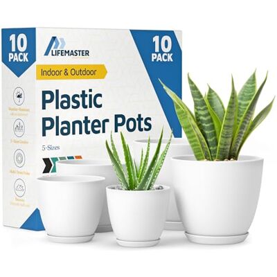 Lifemaster Miljövänligt set med växtkrukor – 10-pack heminredning blomma inomhus- och utomhus plastkrukor med dräneringshål, blandade storlekar (17,8 cm, 16,8 cm, 15,2 cm, 13,5 cm, 12,2 cm) – Lifemaster Miljövänligt set med växtkrukor – 10-pack heminredning blomma inomhus- och utomhus plastkrukor med dräneringshål, blandade storlekar (17,8 cm, 16,8 cm, 15,2 cm, 13,5 cm, 12,2 cm) –