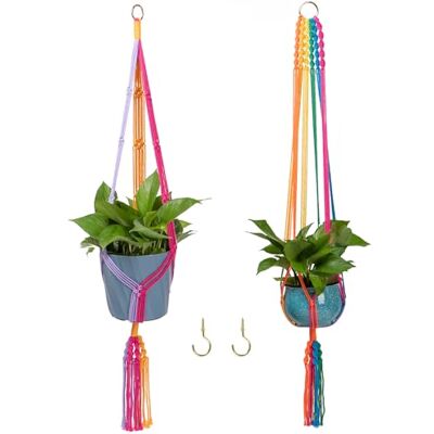 HOWMAX Regnbåge färgglad makramé växthängare med 4 krokar, hängande växthållare inomhus utomhus, handgjort bomullsrep för boho rumsdekor hängande takdekor, 2-pack. HOWMAX Regnbåge färgglad makramé växthängare med 4 krokar, hängande växthållare inomhus utomhus, handgjort bomullsrep för boho rumsdekor hängande takdekor, 2-pack.