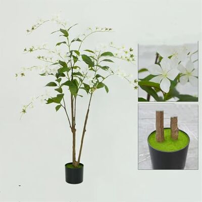 Zstar 150 cm konstgjort trädröja jasmin, stort konstgjort jasminträd med blommande blommor och blad, konstgjord växt i kruka, stora konstgjorda växter för hem, kontor, trädgårdsdekoration Zstar 150 cm konstgjort trädröja jasmin, stort konstgjort jasminträd med blommande blommor och blad, konstgjord växt i kruka, stora konstgjorda växter för hem, kontor, trädgårdsdekoration