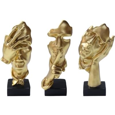 aboxoo Tänkarstatyer, 3 st, Silence is Gold, abstrakta konstfigurer, ”No Hear, No See, No Speak”, moderna skulpturer i harts, dekorativa föremål, kreativa, för rum, hem, kontor, arbetsrum (guld) aboxoo Tänkarstatyer, 3 st, Silence is Gold, abstrakta konstfigurer, ”No Hear, No See, No Speak”, moderna skulpturer i harts, dekorativa föremål, kreativa, för rum, hem, kontor, arbetsrum (guld)