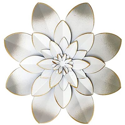 Picfarce vit metall blomma väggkonst dekor, 24 cm rustik modern blommig skulptur, sliten hängande heminredning accent konstverk för inomhus sovrum vardagsrum kontor utomhus trädgård uteplats Picfarce vit metall blomma väggkonst dekor, 24 cm rustik modern blommig skulptur, sliten hängande heminredning accent konstverk för inomhus sovrum vardagsrum kontor utomhus trädgård uteplats