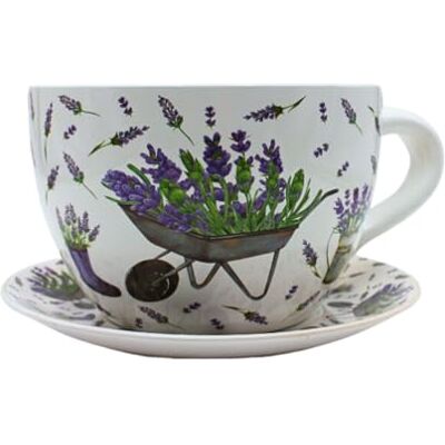 Dekohelden24 Dekohjälten24 blomkruka, växtkopp, planteringskruka, blomkruka, blomkruka, blomkruka. Ytterkruka som kopp med keramiskt handtag, motiv: Lavendel, L/B/H 25 x 23 x 14 cm. Dekohelden24 Dekohjälten24 blomkruka, växtkopp, planteringskruka, blomkruka, blomkruka, blomkruka. Ytterkruka som kopp med keramiskt handtag, motiv: Lavendel, L/B/H 25 x 23 x 14 cm.