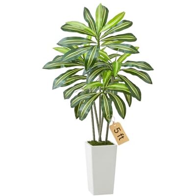 VEVOR Konstgjort Dracaena-träd 1524 mm, falska palmer tropiska växter med vit hög planta, fuskgolv sidenväxt i kruka, stora träd för hemmakontor vardagsrum dekor husuppvärmning, inomhus utomhus VEVOR Konstgjort Dracaena-träd 1524 mm, falska palmer tropiska växter med vit hög planta, fuskgolv sidenväxt i kruka, stora träd för hemmakontor vardagsrum dekor husuppvärmning, inomhus utomhus