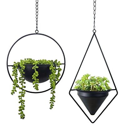HemePaha RC uppsättning av 2 svarta diamant- och runda geometriska metallhängande planterare med blomkruka, modern vägg- och takplanterare, minimalistisk planterare för inomhus utomhus hem bröllop dekor HemePaha RC uppsättning av 2 svarta diamant- och runda geometriska metallhängande planterare med blomkruka, modern vägg- och takplanterare, minimalistisk planterare för inomhus utomhus hem bröllop dekor