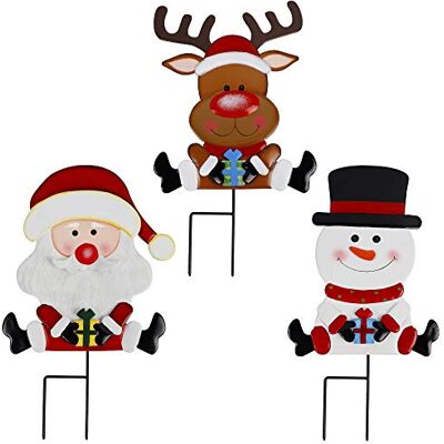 Lulu Home Lulu hem jul gårdsskyltar, 3 paket metall snögubbe jultomten reninsatser, jul dekorativa trädgårdsinsatser för semester gård gräsmatta utomhusdekoration Lulu Home Lulu hem jul gårdsskyltar, 3 paket metall snögubbe jultomten reninsatser, jul dekorativa trädgårdsinsatser för semester gård gräsmatta utomhusdekoration