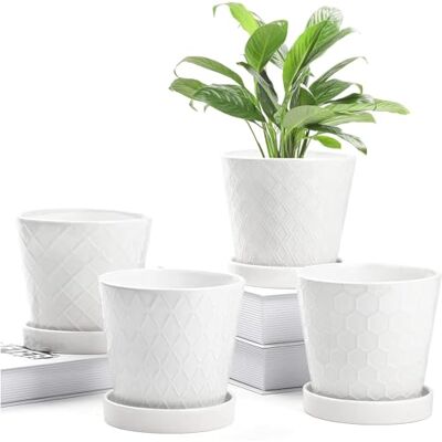 Buymax växtkrukor inomhus – 12,7 cm keramisk blomkruka med dräneringshål och keramisk bricka – trädgårdsskötsel hem skrivbord kontor fönsterbräda dekoration present, set med 4 – växter ingår inte Buymax växtkrukor inomhus – 12,7 cm keramisk blomkruka med dräneringshål och keramisk bricka – trädgårdsskötsel hem skrivbord kontor fönsterbräda dekoration present, set med 4 – växter ingår inte