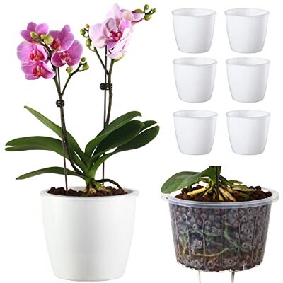 DeELF Outlet DELF 6-pack 17 cm självvattnande planterare blomkrukor för inomhus trädgård djävulens murgröna, afrikansk violett, havsspindelväxt, orkidé, vit färg DeELF Outlet DELF 6-pack 17 cm självvattnande planterare blomkrukor för inomhus trädgård djävulens murgröna, afrikansk violett, havsspindelväxt, orkidé, vit färg