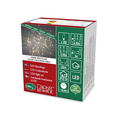Konstsmide 6387-190 LED dropplampskedja/för inomhus (IP20)/100 varma vita dioder/3 V innertak/silverfärgad tråd Konstsmide 6387-190 LED dropplampskedja/för inomhus (IP20)/100 varma vita dioder/3 V innertak/silverfärgad tråd