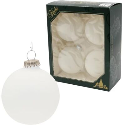 Dekohelden24 Dekorhjälten24 Lauschaer julgransprydnad – isiga julgranskulor, snö, set om 4 kulor, bullerkulor, uni matt, 8 cm, med silverkrona + 50 snabbhängare i silver. Dekohelden24 Dekorhjälten24 Lauschaer julgransprydnad – isiga julgranskulor, snö, set om 4 kulor, bullerkulor, uni matt, 8 cm, med silverkrona + 50 snabbhängare i silver.