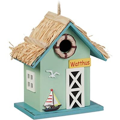Relaxdays dekorativt fågelhus, strandhusstil, trä, färgglad för upphängning, HxBxD: 24,5 x 19 x 13,5 cm, fågelvilla för trädgård Relaxdays dekorativt fågelhus, strandhusstil, trä, färgglad för upphängning, HxBxD: 24,5 x 19 x 13,5 cm, fågelvilla för trädgård