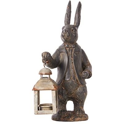 NIKKY HOME Easter Bunny Decorations, Vintage Resin Bunny Figurine with Lantern, Metal Rabbit Tealight Candle Lantern Holder Rabbit Outdoor Statues Gift for Garden Home NIKKY HOME Easter Bunny Decorations, Vintage Resin Bunny Figurine with Lantern, Metal Rabbit Tealight Candle Lantern Holder Rabbit Outdoor Statues Gift for Garden Home