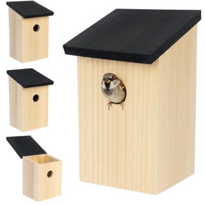 Relaxdays fågelholkar, 4-pack, sparvar & mesar, natur/svart 32 mm ingångshål, taklucka, hängande fågelhus Relaxdays fågelholkar, 4-pack, sparvar & mesar, natur/svart 32 mm ingångshål, taklucka, hängande fågelhus