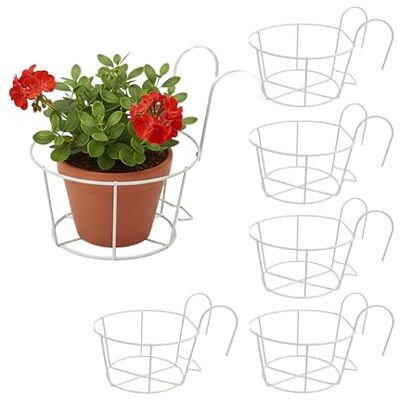 Relaxdays Hängande blomkrukor, set om 6, HBT: 21 x 20 x 26 cm, rostbeständig, balkong och terrass, hängande kruka, järn, vit Relaxdays Hängande blomkrukor, set om 6, HBT: 21 x 20 x 26 cm, rostbeständig, balkong och terrass, hängande kruka, järn, vit
