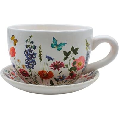 Dekohelden24 Blomkruka, Växtkopp, Planterare, Kopp med Keramiskt handtag, Blomäng, L 20 x B 15 x H 12 cm Dekohelden24 Blomkruka, Växtkopp, Planterare, Kopp med Keramiskt handtag, Blomäng, L 20 x B 15 x H 12 cm