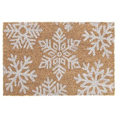 Relaxdays Coco, snöflingor, halkfri, 60 x 40 cm, dörrmatta för inomhus och utomhus, natur/vit Relaxdays Coco, snöflingor, halkfri, 60 x 40 cm, dörrmatta för inomhus och utomhus, natur/vit