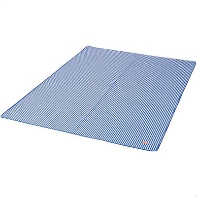 AKTIVE Vikbar strandmatta 200 x 150 cm PVC med bärhandtag vikbar lätt campingpicknick utomhus randig tryckt blå vit (62476) AKTIVE Vikbar strandmatta 200 x 150 cm PVC med bärhandtag vikbar lätt campingpicknick utomhus randig tryckt blå vit (62476)