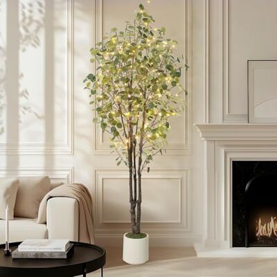 GarveeHome Konstgjord växt eukalyptus med LED-lampor, 210 cm hög konstgjord växt eukalyptus dekoration för inomhus utomhus, modern dekor konstgjorda växter plastväxter i vit kruka för hem sovrum kontor trädgård GarveeHome Konstgjord växt eukalyptus med LED-lampor, 210 cm hög konstgjord växt eukalyptus dekoration för inomhus utomhus, modern dekor konstgjorda växter plastväxter i vit kruka för hem sovrum kontor trädgård