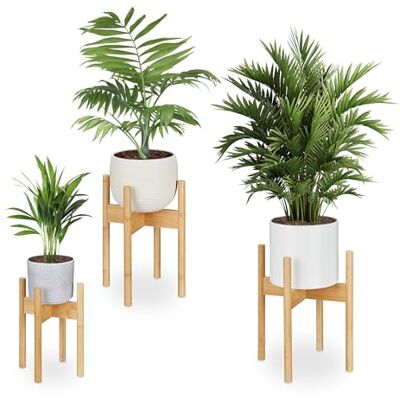 Relaxdays Bambu Växtställ set med 3 st, blomkrukor inomhus, blomkrukor D 20/25/29 cm, blomkrukshållare, natur Relaxdays Bambu Växtställ set med 3 st, blomkrukor inomhus, blomkrukor D 20/25/29 cm, blomkrukshållare, natur
