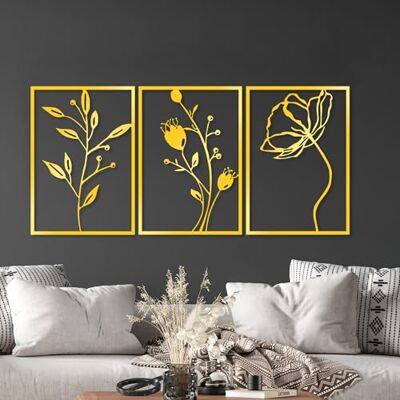 Wallity Elegant gulddekorativ metallväggtillbehör (3 stycken), 49 x 70 cm hållbar 1,5 mm metallkropp perfekt för modern heminredning och eleganta interiörer Wallity Elegant gulddekorativ metallväggtillbehör (3 stycken), 49 x 70 cm hållbar 1,5 mm metallkropp perfekt för modern heminredning och eleganta interiörer