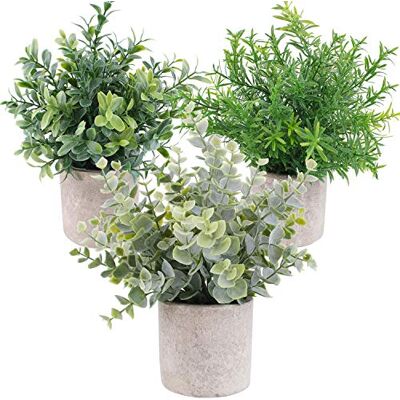OUTLEE 3-pack mini konstgjorda krukväxter falska eukalyptusväxter buxträ rosmarin grönska i krukor små krukväxter för heminredning kontor skrivbord duschrum dekoration OUTLEE 3-pack mini konstgjorda krukväxter falska eukalyptusväxter buxträ rosmarin grönska i krukor små krukväxter för heminredning kontor skrivbord duschrum dekoration