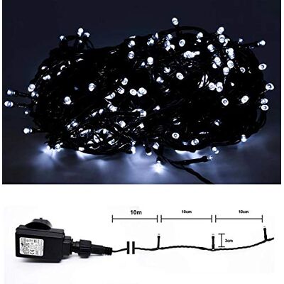 SHS LED-ljuskedja för inomhus- och utomhusbruk – 200 LED kall vit – grön kabel – 10 m matningskabel – transformator IP44 DEKRA GS-godkänd SHS LED-ljuskedja för inomhus- och utomhusbruk – 200 LED kall vit – grön kabel – 10 m matningskabel – transformator IP44 DEKRA GS-godkänd