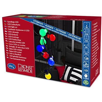 Konstsmide 2388-520 LED öllampskedja/mjölkig/för utomhus (IP44)/24 V yttertak/10 färgglada päron/80 varma vita dioder/svart kabel Konstsmide 2388-520 LED öllampskedja/mjölkig/för utomhus (IP44)/24 V yttertak/10 färgglada päron/80 varma vita dioder/svart kabel