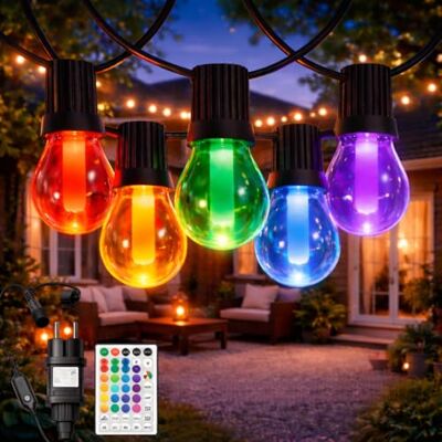 M mimotec Utomhusgirlang elektrisk kabel 8 m, 10 glödlampor, dimbar färg RGB, IP44 vattentät, dekoration för terrass, entré, uteplats och trädgård M mimotec Utomhusgirlang elektrisk kabel 8 m, 10 glödlampor, dimbar färg RGB, IP44 vattentät, dekoration för terrass, entré, uteplats och trädgård