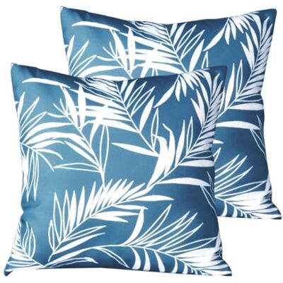 Atout Ciel Set med 2 tvåfärgade vattentäta tygkuddar utomhus, 40 x 40 cm, tryckt blå/enfärgad Atout Ciel Set med 2 tvåfärgade vattentäta tygkuddar utomhus, 40 x 40 cm, tryckt blå/enfärgad