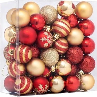 Buylorco 50 st julbollar 4 cm julgransdekoration prydnader för julgran högtid krans girlang dekor prydnadskrokar, rött och guld, 4 cm Buylorco 50 st julbollar 4 cm julgransdekoration prydnader för julgran högtid krans girlang dekor prydnadskrokar, rött och guld, 4 cm