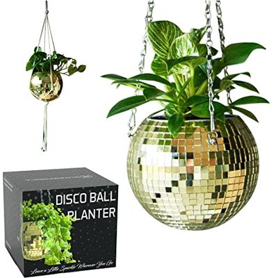 SCANDINORDICA Disco Ball Planterare – discoboll växthängare, spegel disco glitterplanterare med kedja och makramérep, boho hängande planterare disco boll dekor – 15 cm (6 tum) guld SCANDINORDICA Disco Ball Planterare – discoboll växthängare, spegel disco glitterplanterare med kedja och makramérep, boho hängande planterare disco boll dekor – 15 cm (6 tum) guld