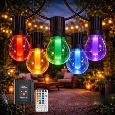 M mimotec 8 m utomhus solcellsgirlang, dimbar färg RGB, 10 glödlampor, IP54 vattentät, trädgårdsdekoration, innergård, fasad, terrass M mimotec 8 m utomhus solcellsgirlang, dimbar färg RGB, 10 glödlampor, IP54 vattentät, trädgårdsdekoration, innergård, fasad, terrass