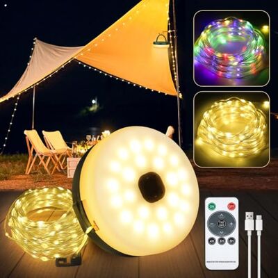 NEUTYPECHIC 10 m campingljusslinga, 2 i 1, uppladdningsbar ljusslinga med 9 belysningslägen, IP44 vattentät, utomhus-LED-ljusslinga för camping, gård, camping, biltillbehör NEUTYPECHIC 10 m campingljusslinga, 2 i 1, uppladdningsbar ljusslinga med 9 belysningslägen, IP44 vattentät, utomhus-LED-ljusslinga för camping, gård, camping, biltillbehör