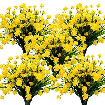 Grunyia konstgjorda blommor utomhus UV-beständiga falska växter inomhus utomhus hängande planterare hem trädgård dekor, 10 buntar (gul) Grunyia konstgjorda blommor utomhus UV-beständiga falska växter inomhus utomhus hängande planterare hem trädgård dekor, 10 buntar (gul)