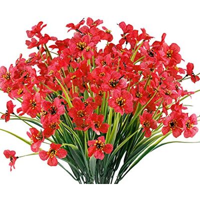JEMONG 12 buntar konstgjorda blommor utomhus UV-beständiga falska blommor bleknar inte fuskväxter trädgård veranda fönsterlåda dekoration (djupröd) JEMONG 12 buntar konstgjorda blommor utomhus UV-beständiga falska blommor bleknar inte fuskväxter trädgård veranda fönsterlåda dekoration (djupröd)