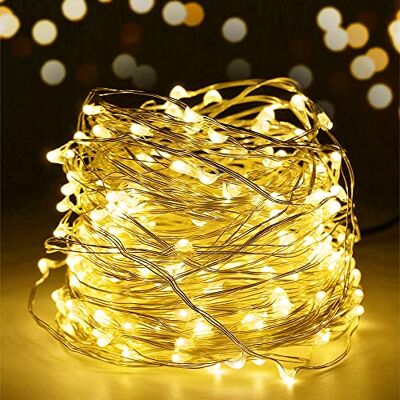 SALCAR 10 m LED-ljusslinga tråd, USB koppartråd ljuskedja, 100 lysdioder, koppartrådsljusslinga, inomhus, utomhus, jul, fest, varmvit SALCAR 10 m LED-ljusslinga tråd, USB koppartråd ljuskedja, 100 lysdioder, koppartrådsljusslinga, inomhus, utomhus, jul, fest, varmvit