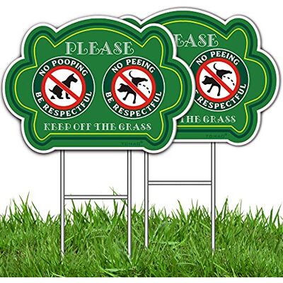 TOHAO No Peeing and No Pooping hundskylt 2-pack, dubbelsidig 'Please Be Respeectful' 'Keep Off The Grass Gard' skyltar med metalltråd H-pinnar ingår, 35,56 cm x 25,4 cm, UV-skyddad och vattentät, TOHAO No Peeing and No Pooping hundskylt 2-pack, dubbelsidig 'Please Be Respeectful' 'Keep Off The Grass Gard' skyltar med metalltråd H-pinnar ingår, 35,56 cm x 25,4 cm, UV-skyddad och vattentät,
