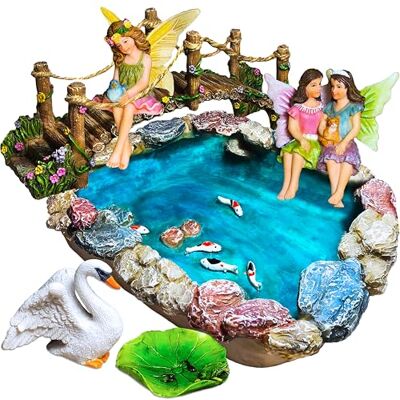 Mood Lab Fairy Garden Fish Pond Kit Miniatyrbro Älva Trädgård Figurer med tillbehör Handmålad uppsättning om 6 st för utomhus- eller husdekor Mood Lab Fairy Garden Fish Pond Kit Miniatyrbro Älva Trädgård Figurer med tillbehör Handmålad uppsättning om 6 st för utomhus- eller husdekor